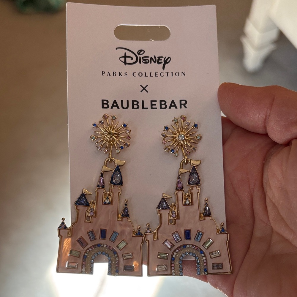 BaubleBar Disney Castle Earrings - Gold and Pink